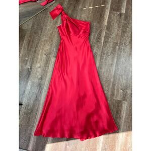 Jessica McClintook for Gunne Sax Vintage Beautiful Red One Shoulder Satin Dress